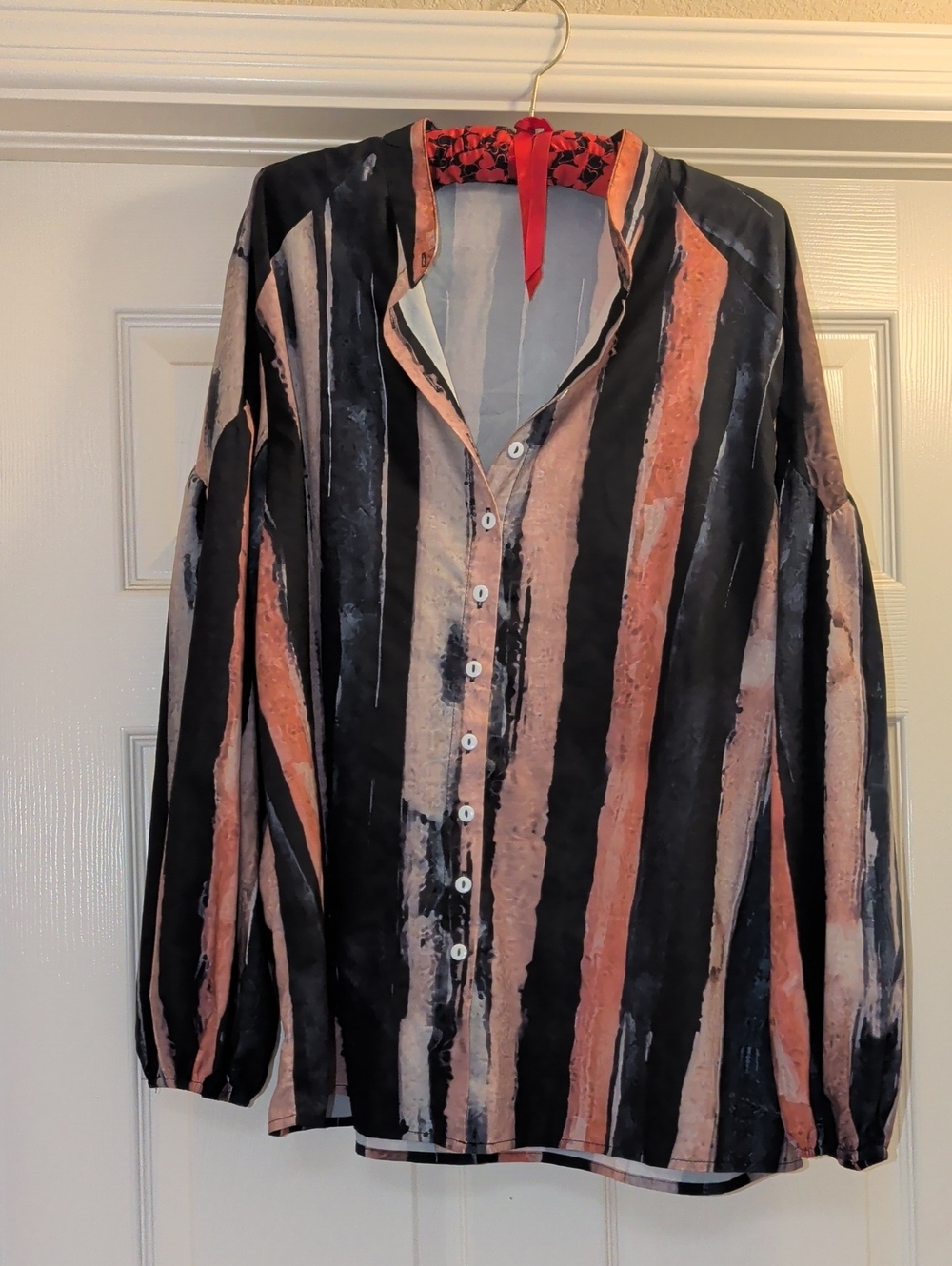 Striped Button-Up Shirt in Black & Rust